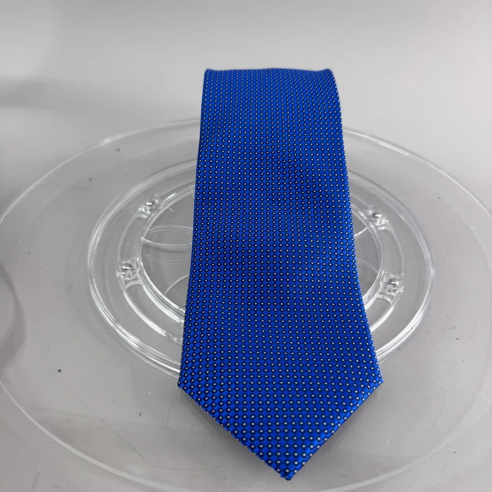 Haines & Bonner London Mens Silk Necktie Geometric Diamond Pattern Blue 3.25